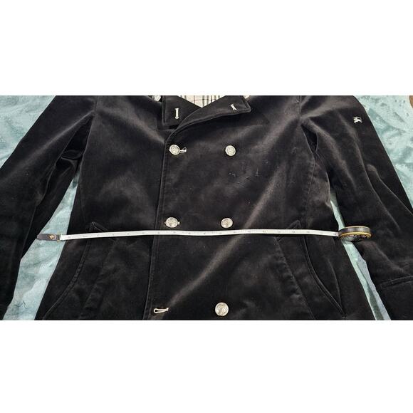 BURBERRY BLACK LABEL Velvet Napoleon Pea Coat Silver Button Men's - Picture 6 of 16
